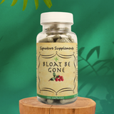 Photo of Bloat Be Gone Supplement with 100 Capsules. plant-based ingredients such as Cornsilk, Uva Ursi, Juniper Berry, Cleavers, and Queen of the Meadow, this formula promotes overall wellness.
