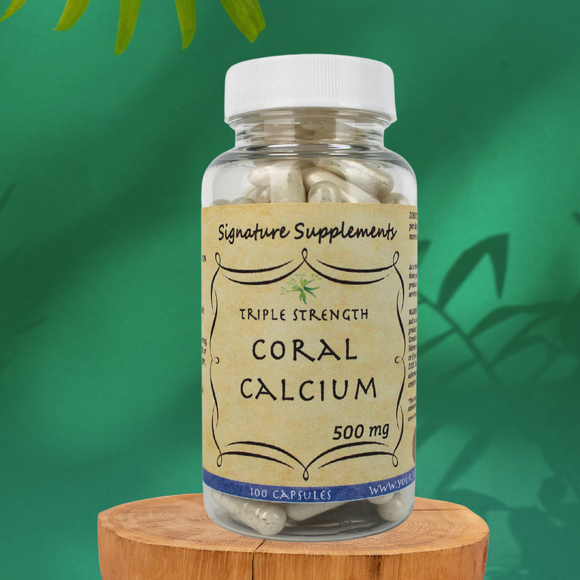 Photo of Coral Calcium supplement with 100 capsules.